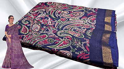 Kashmiri Silk Gold Patta Saree - Dark Blue