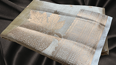 Tusser Silk Soft Butta Jari Saree - White Tusser Silk Soft Butta Jari Saree - White