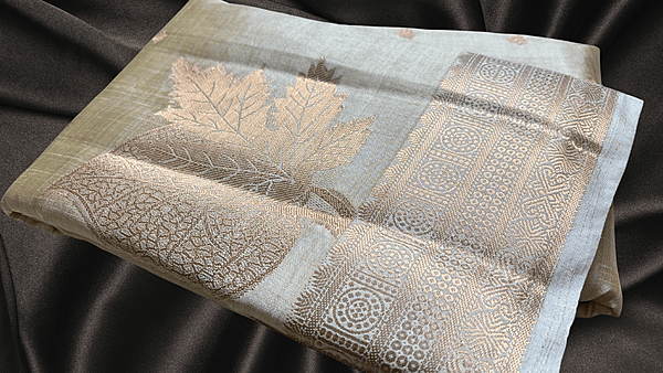 Tusser Silk Soft Butta Jari Saree - White