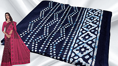 Pushpa Pure Cotton Saree - Dark Blue Pushpa Pure Cotton Saree - Dark Blue