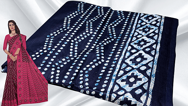 Pushpa Pure Cotton Saree - Dark Blue