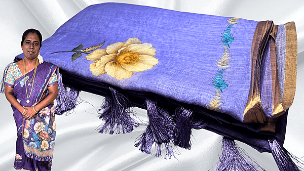 Sindoor Linen Cotton Floral Saree - Plum