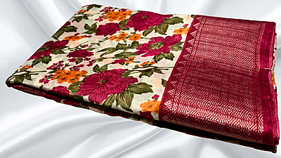 Dola Digital Jari Floral Saree - Maroon Dola Digital Jari Floral Saree - Maroon