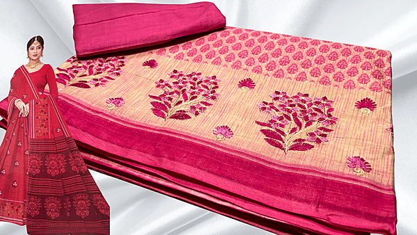 Prajakta Pure Cotton Embroidery Saree - Cream Pink