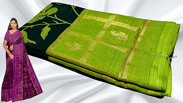 Bhumika Gold Foil Floral Saree - Green