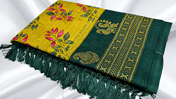 Jwala Chiffon Gold Foil Saree - Moss Green