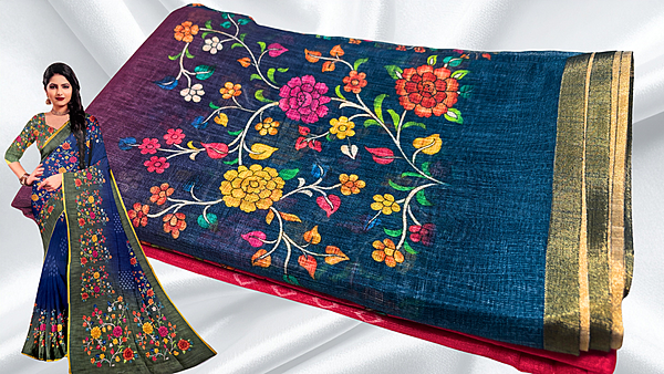 Sindoor Fancy Digital Gradient Saree - Rani Pink Blue