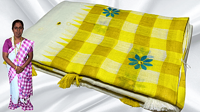 Soft Checks Mirror Work Saree - Yellow