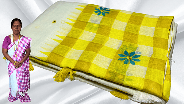 Soft Checks Mirror Work Saree - Yellow