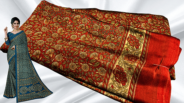 Rangoli Digital Floral Saree - Orange