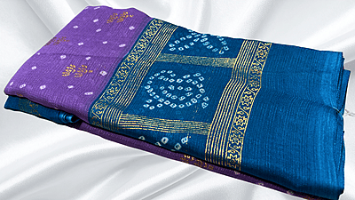 Summer Cool Gold Foil Saree - Purple & Blue