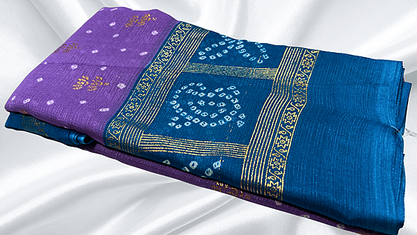 Summer Cool Gold Foil Saree - Purple & Blue