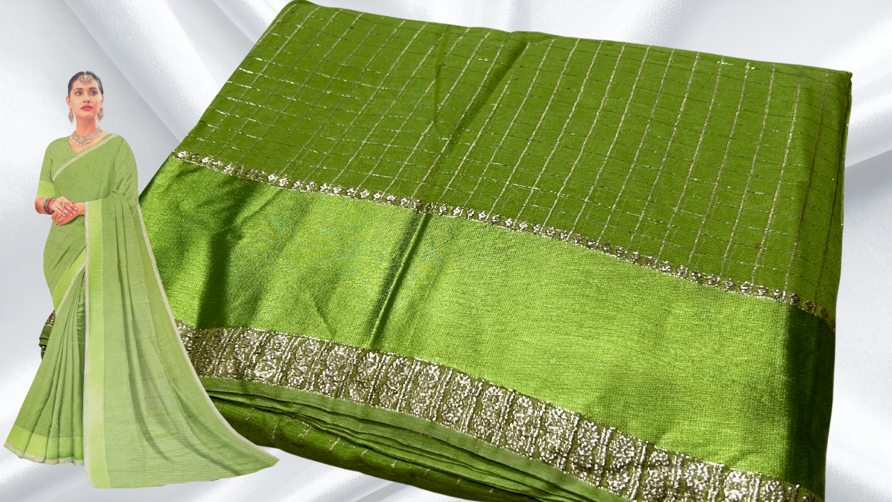 Viscose Georgette Queen Jari Silk Saree - Pista Leaf