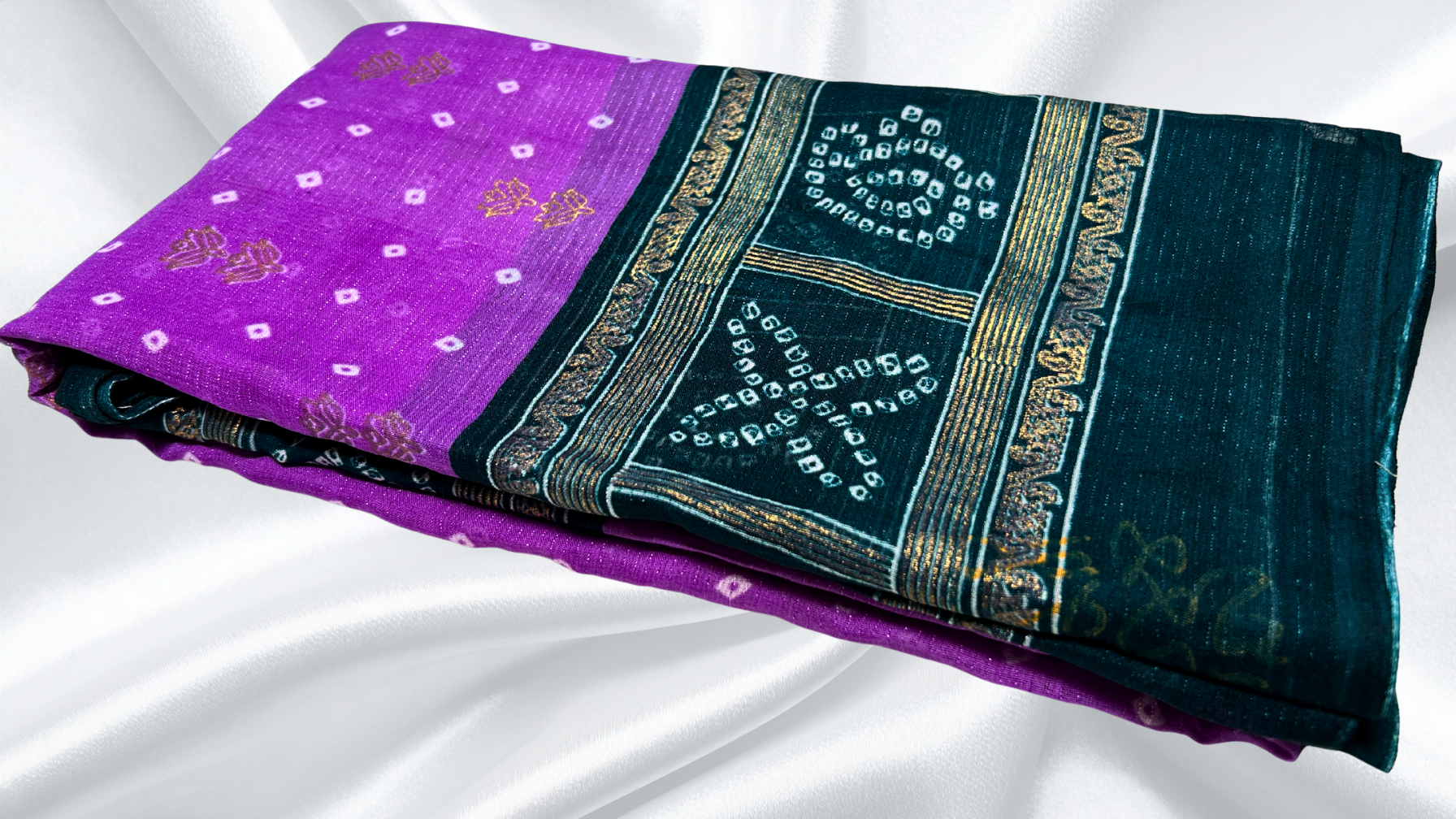 Sharlimi Soft Gold Foil Saree - Purple & Dark Blue