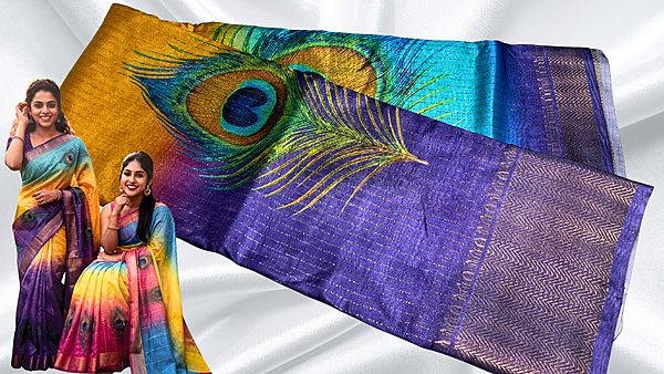 Maharani Peacock Vaira Oosi Saree - Mustard Violet