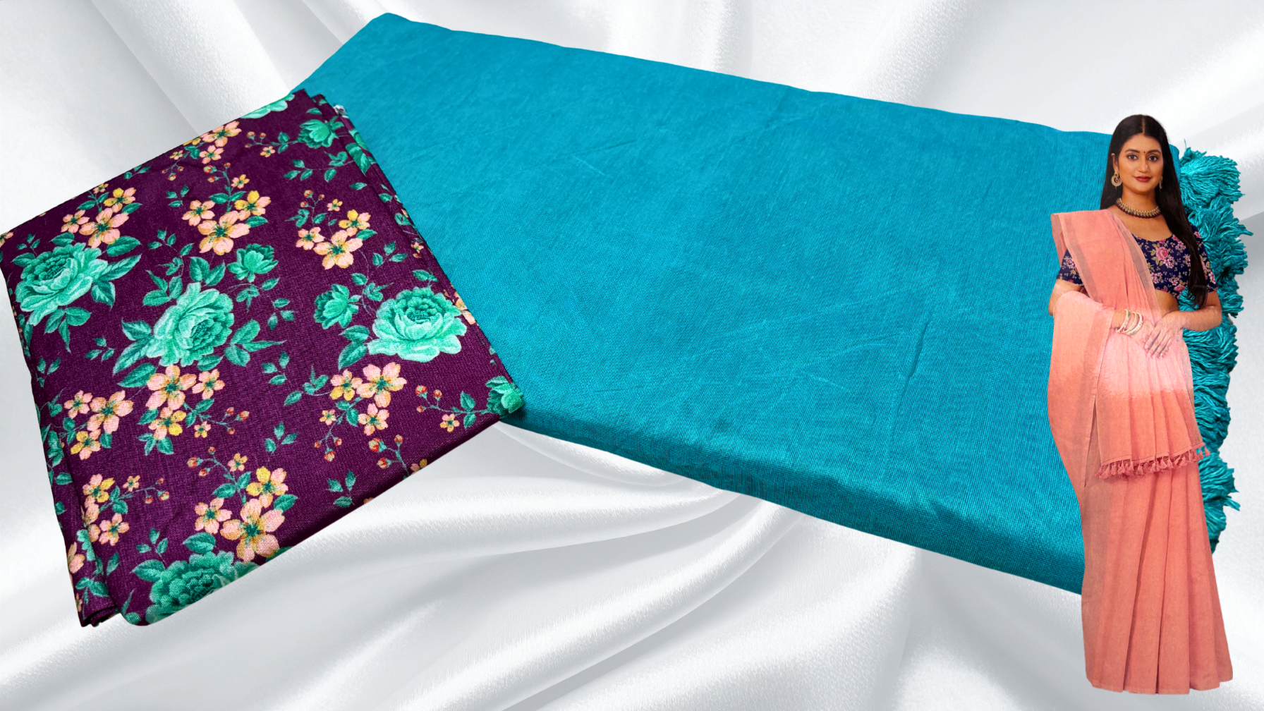 Soft Dermi Cool Cotton Saree - Turquoise