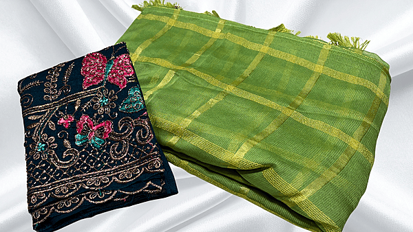 Peddi Georgette Gold Checks Saree - Green