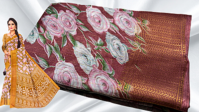 Kangan Soft Jari Floral Dola Saree - Pink Plum Kangan Soft Jari Floral Dola Saree - Pink Plum