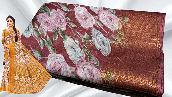 Kangan Soft Jari Floral Dola Saree - Pink Plum