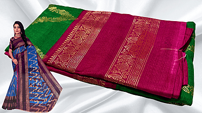 Madhubala Necklace Gold Foil Saree - Green & Rose Madhubala Necklace Gold Foil Saree - Green & Rose