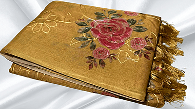 Tissue Silk Thread Work Aari Saree - Mustard Gold