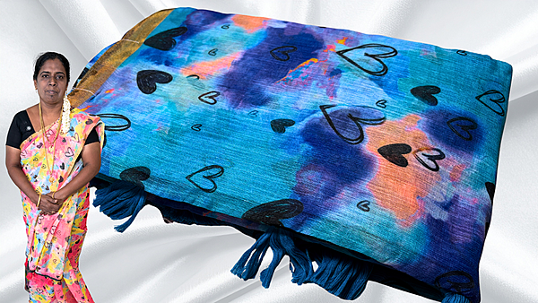 Teacher's Uniform Soft Heart Rainbow Saree - Aqua