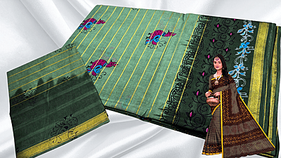 Batik Jari Pure Cotton Saree - Green Batik Jari Pure Cotton Saree - Green