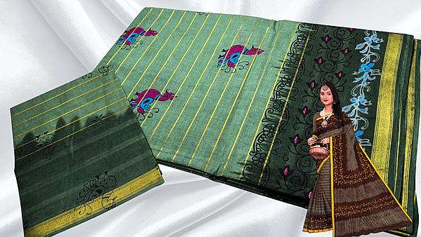 Batik Jari Pure Cotton Saree - Green