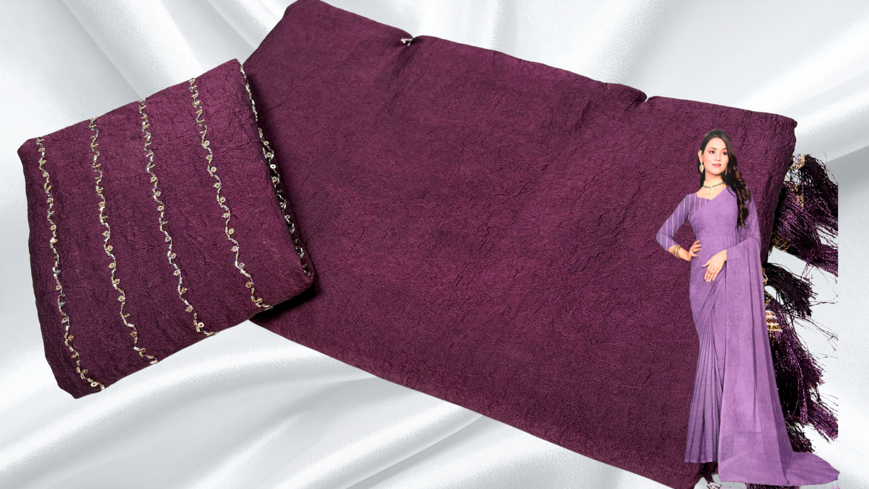 Online Lining Crush Fancy Saree (Pre-Booking 8-10 Days) - Plum Online Lining Crush Fancy Saree (Pre-Booking 8-10 Days) - Plum