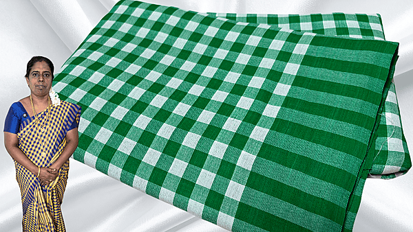 Jyotsna Soft Checks Cotton Saree - White & Bottle Green