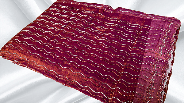 Space Silk Designer Stone PVC Saree - Onion