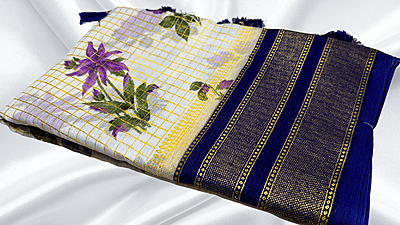 Red Rose Fancy Gold Foil Saree - Navy Blue