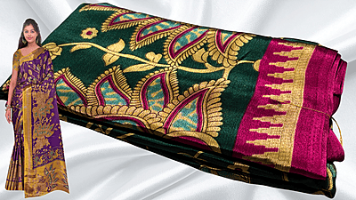 Royal Silk Kalankari Turkey Saree - Pine Green & Magenta Royal Silk Kalankari Turkey Saree - Pine Green & Magenta