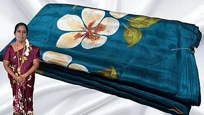 Fini Soft Flower Turkey Silk Saree - Aqua Fini Soft Flower Turkey Silk Saree - Aqua