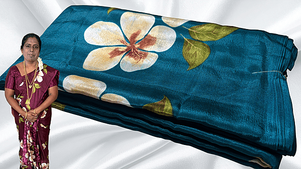 Fini Soft Flower Turkey Silk Saree - Aqua