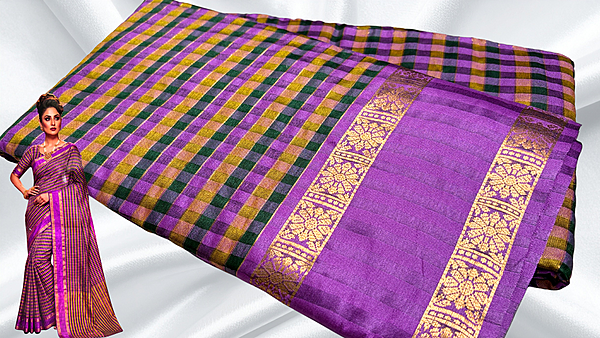 Madarash Fancy Chex Jari Saree - Lavender Pink