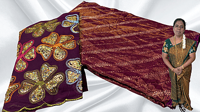 Suchitra Floral Brasso Designer Saree - Dark Plum Suchitra Floral Brasso Designer Saree - Dark Plum