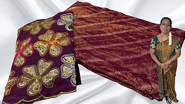Suchitra Floral Brasso Designer Saree - Dark Plum