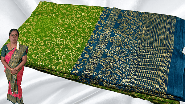 Good Day Gold Foil Vines Saree - Leaf Green