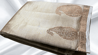 Sonal Tussar Gold Jari Silk Saree - White Sonal Tussar Gold Jari Silk Saree - White