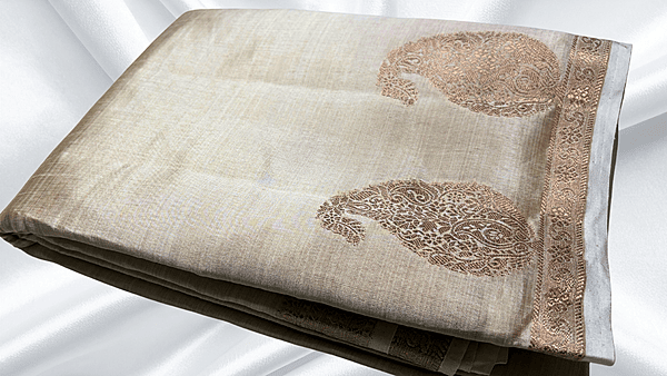 Sonal Tussar Gold Jari Silk Saree - White