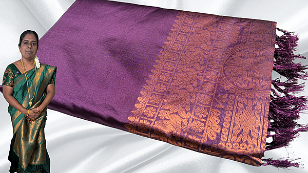 Bentex Border Kanchi Silk Saree - Dark Plum