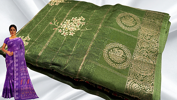 Samiksha Soft Marshmallow Gold Jari Saree - Leaf Green