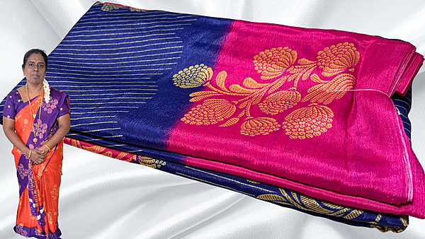 Fini Soft Turkey Line Silk Saree - Navy Blue
