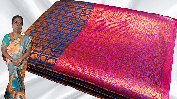 Trichy Silk Manga Design Saree - Ink Blue