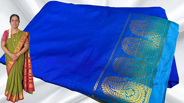 Mysore Soft Gold Silk Jari Saree - Ink Blue