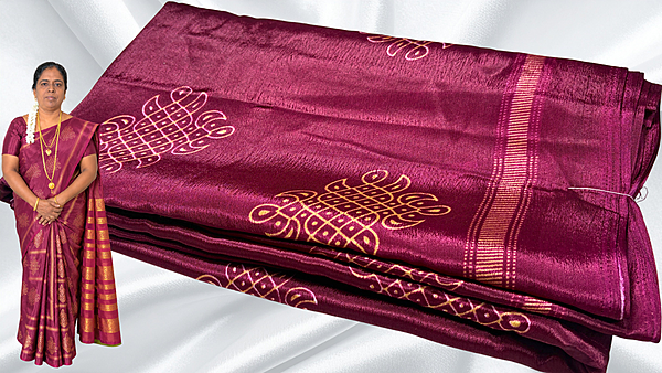 Fini Soft Turkey Kolam Saree - Dark Plum