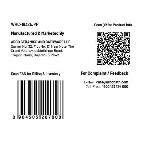 WHC-18321JPP Elite Rimless Wall Hung Closet With In Buit Jet, Soft Close Seat Cover, Hinges, Accessories Set