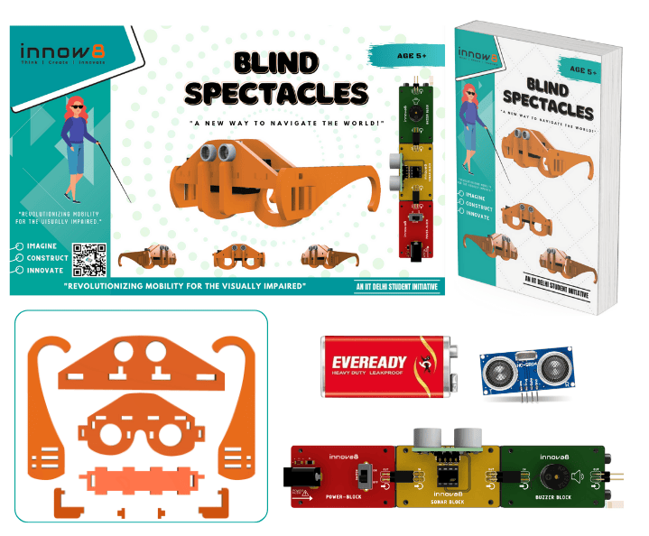 Blind Spectacles DIY Kit | Plug & Play STEM Kit with Power Block, Sonar Sensor, Buzzer & EVA Foam Glasses