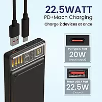 Portronics Luxcell C 10K mAh 22.5W Fast Charging Power Bank, Ultra Slim Power Bank with Mach USB-A Output, Type C PD Output, Type C Input, LED Indicator, Wake Up Button (Black)